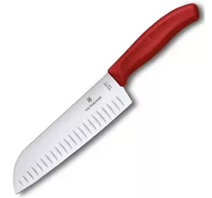 Кухонный нож Victorinox SwissClassic Santoku 17см рифл. с крас. ручкой (блистер)