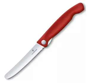 Кухонный нож Victorinox SwissClassic Foldable Paring 11см закругл.нос, волн. с крас. ручкой (блистер)